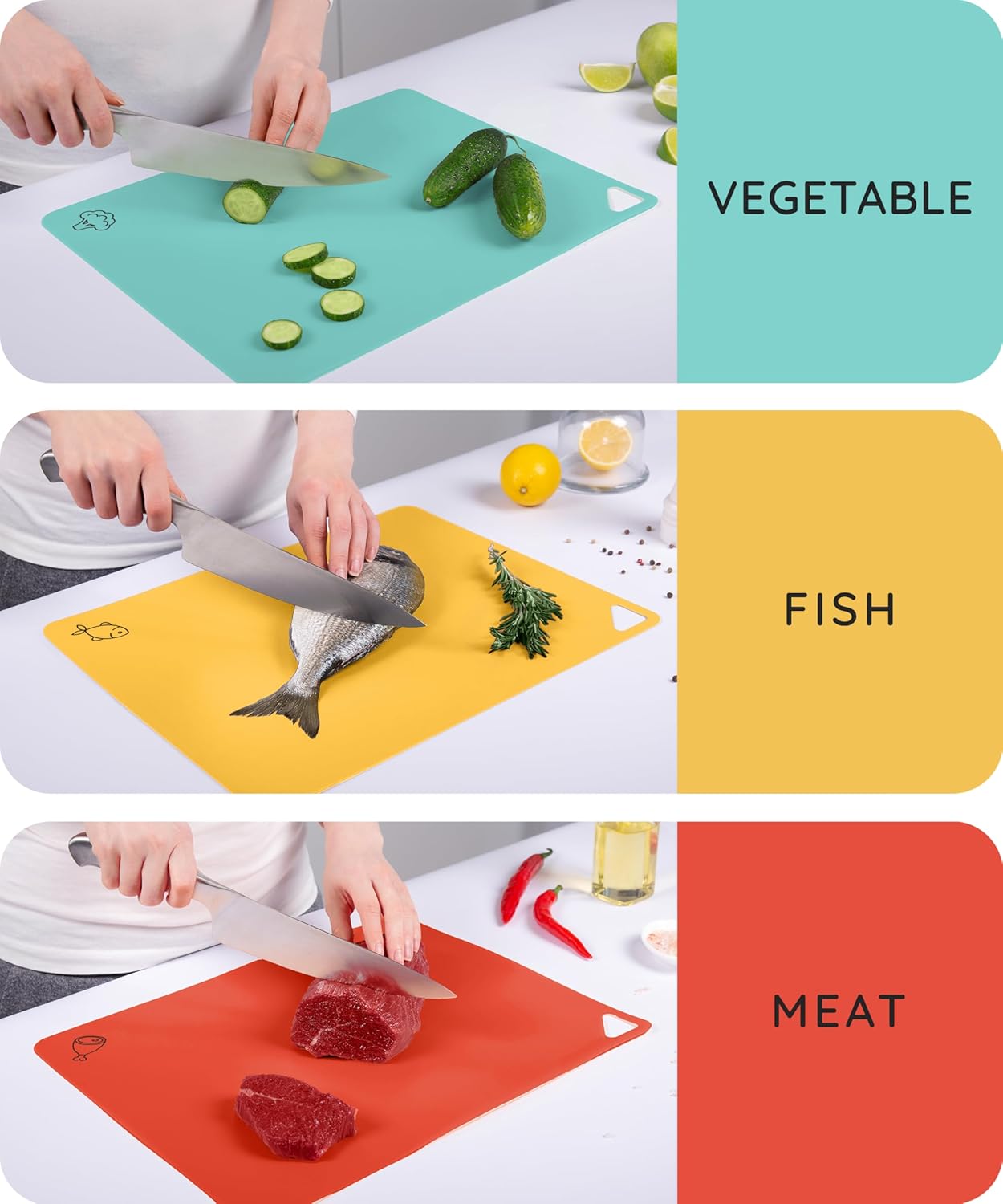 Flexible Cutting Mats Set of 3, RD/MNT/YLW