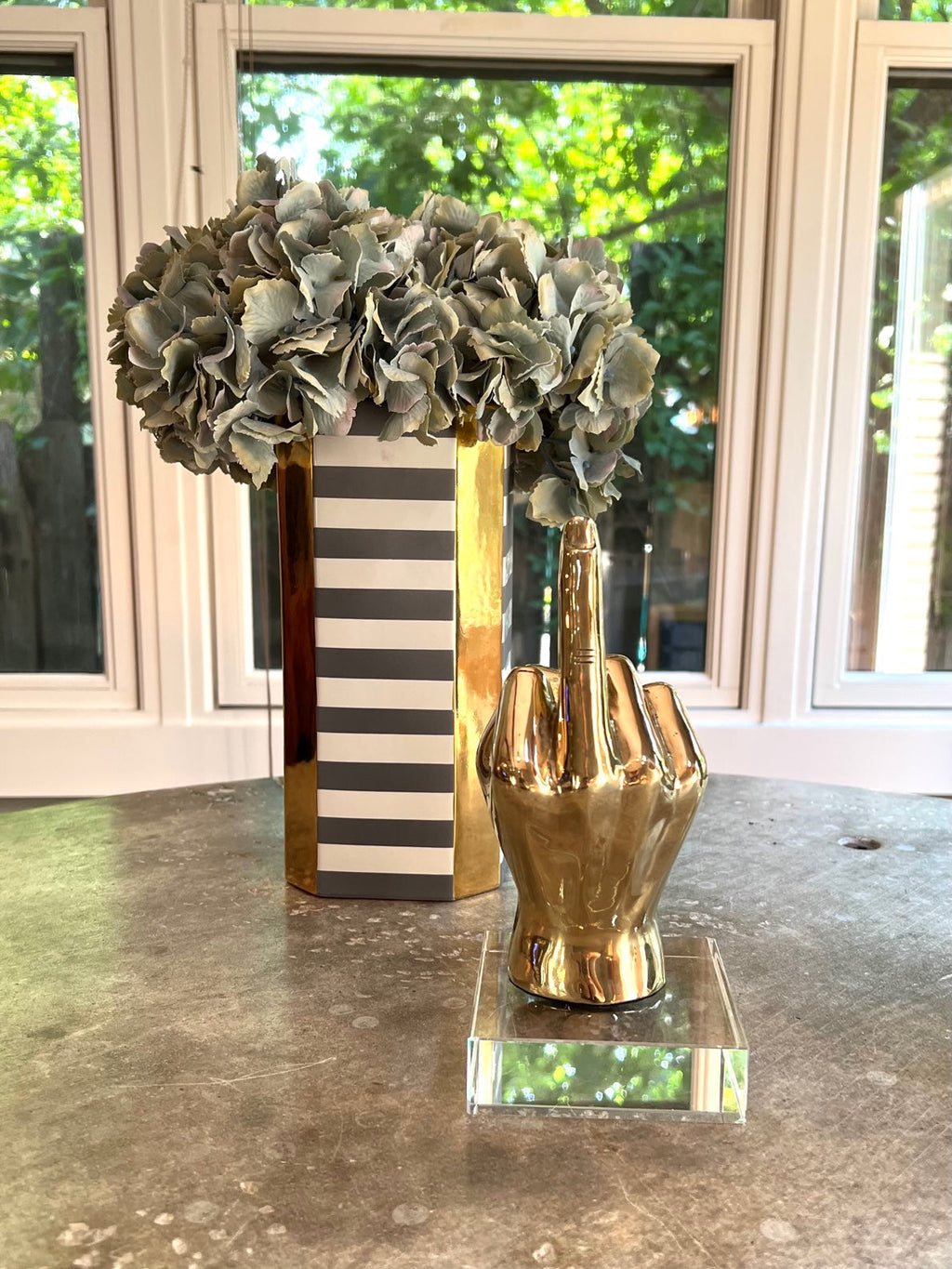 The Finger Hand Sign Sculpture in Brass